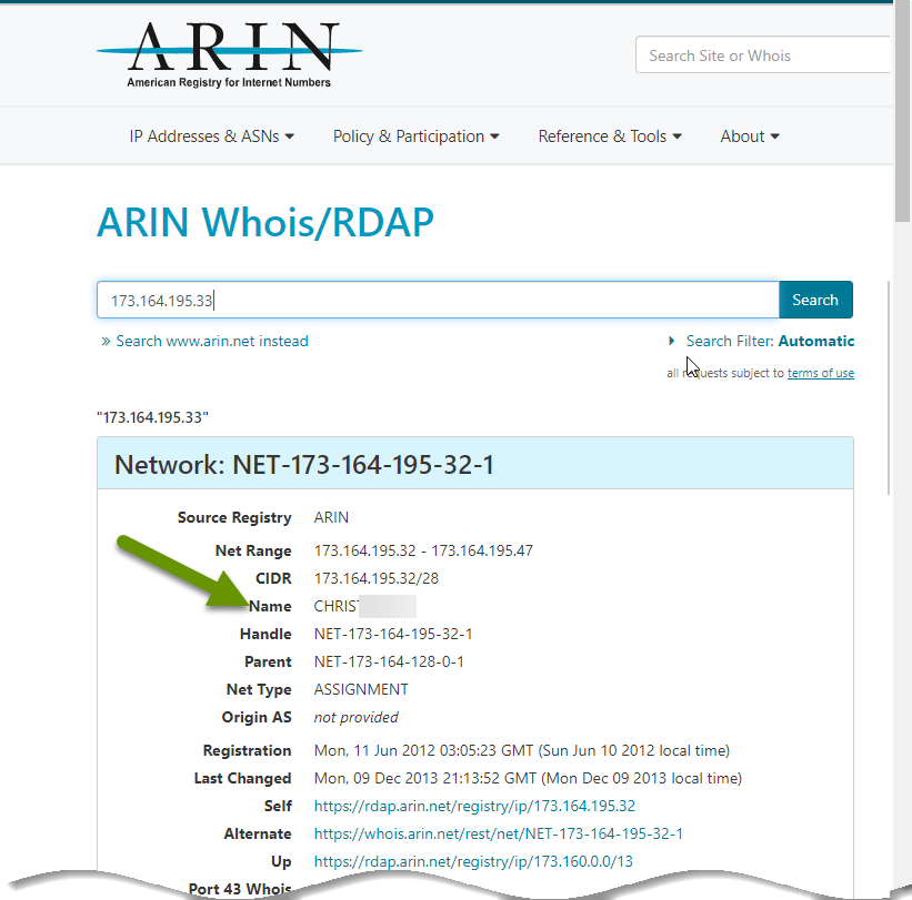 Using Whois - American Registry for Internet Numbers