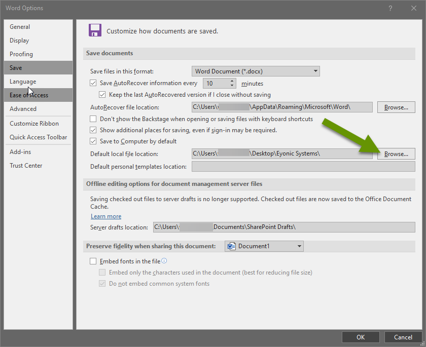 change default save location office 2019