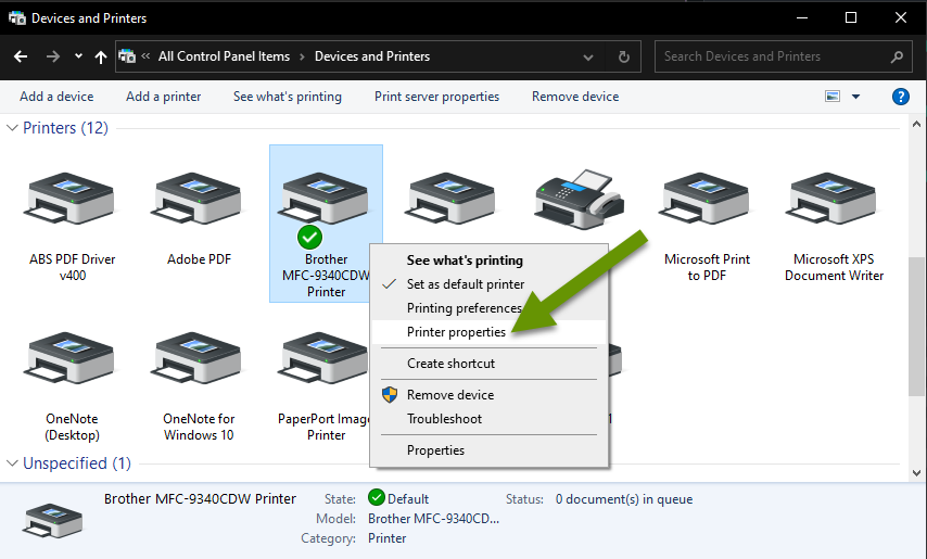 Control printers как включить