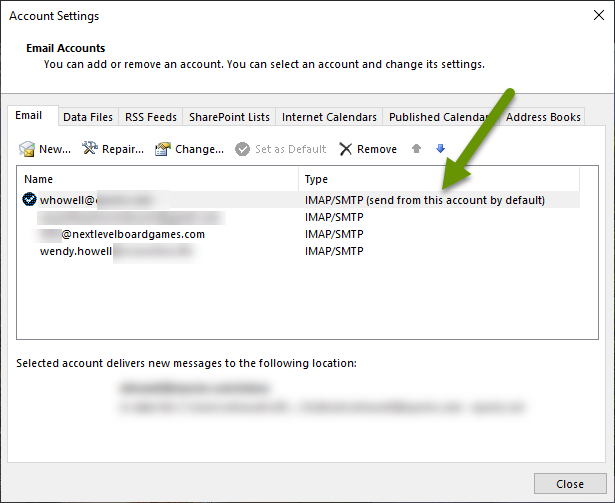 change default outlook email account