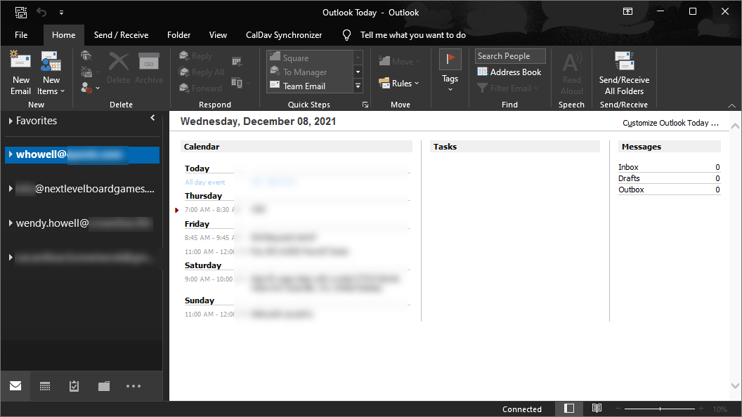 outlook personal folders open minimized